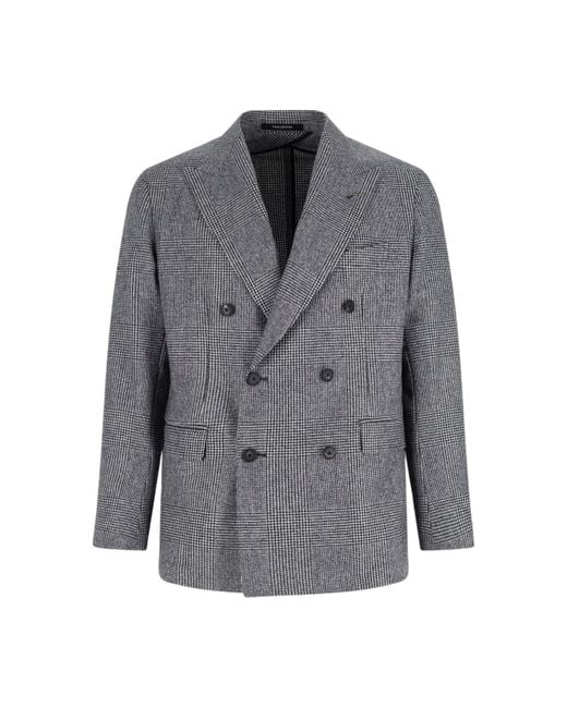 Tagliatore Gray Double-Breasted Houndstooth Suit With Signature Details for men
