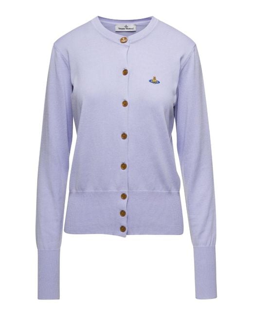 Vivienne Westwood Blue Lillac Cardigan With Signature Embroidered Orb Logo