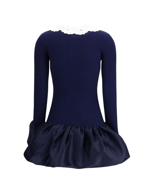 Self-Portrait Blue Knit Taffeta Mini Dress