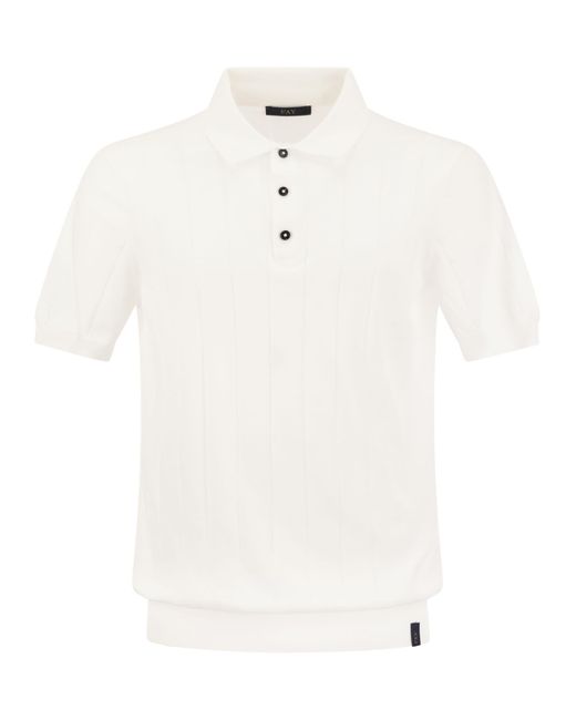Fay White Knitted Polo Shirt for men