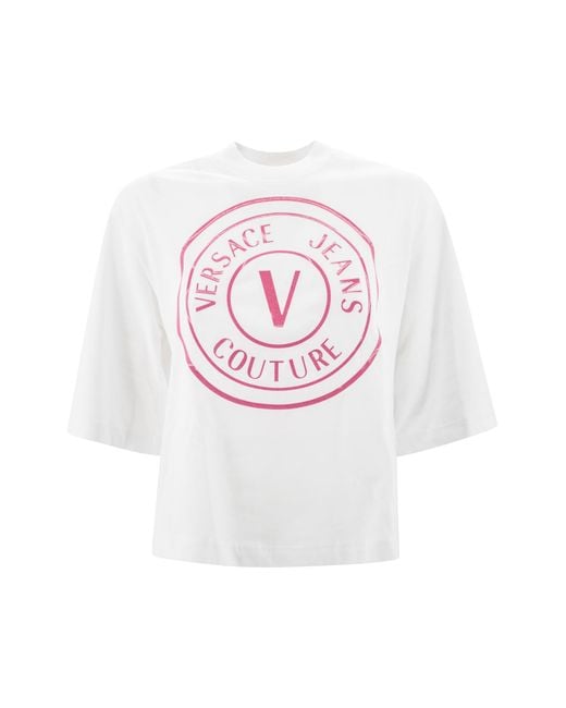 Versace Jeans Couture Logo-print Cotton T-shirt in White | Lyst