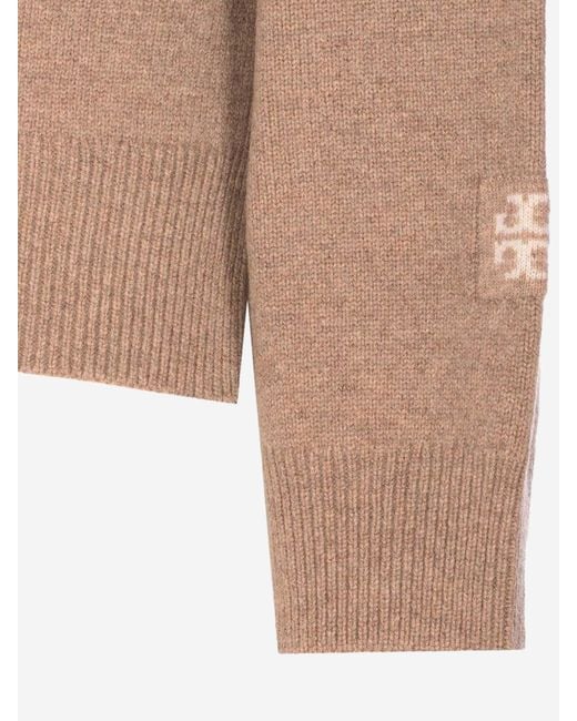 Tory Burch Brown Wool Sweater With Logo Detail