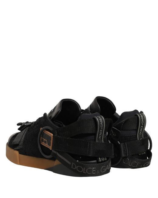 Dolce & Gabbana Black Leather Low Trainers Sneakers Shoes Cotton Nylon Viscose Calf for men