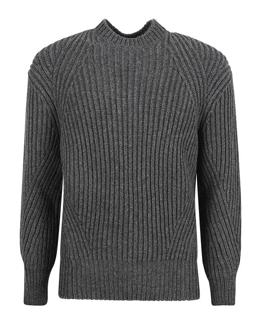 Alexander McQueen Gray Crewneck Rib Knit Sweater for men