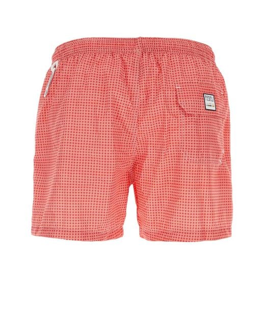 Fedeli Pink Printed Polyester Swimming Shorts for men