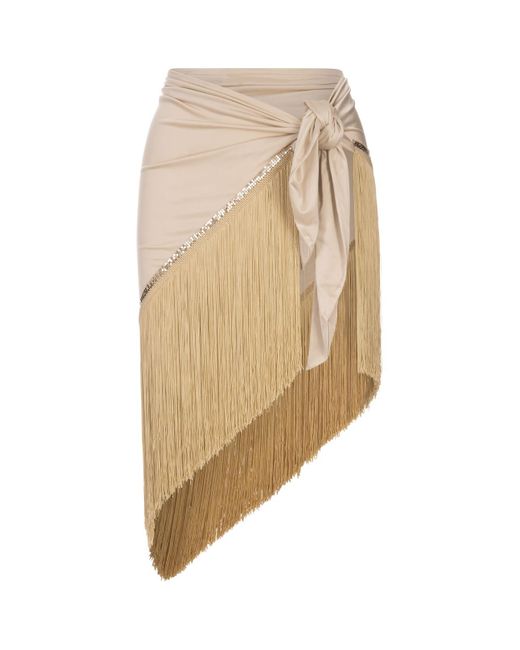 Rabanne Natural Gold Shiny Mesh Skirt With Fringes