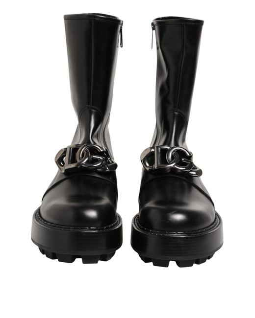 Dolce & Gabbana Black Lug Sole Leather Boots for men