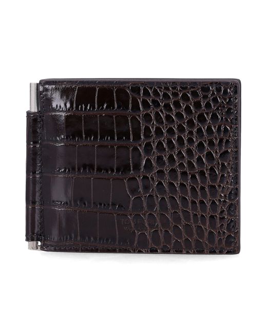 Tom Ford Black Croc-Embossed Leather Money Clip Wallet for men