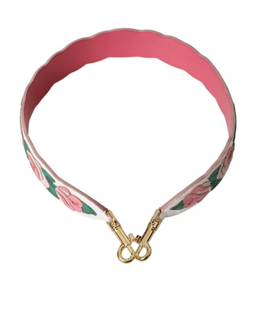 Dolce & Gabbana Pink White Floral Leather Accessory Shoulder Strap