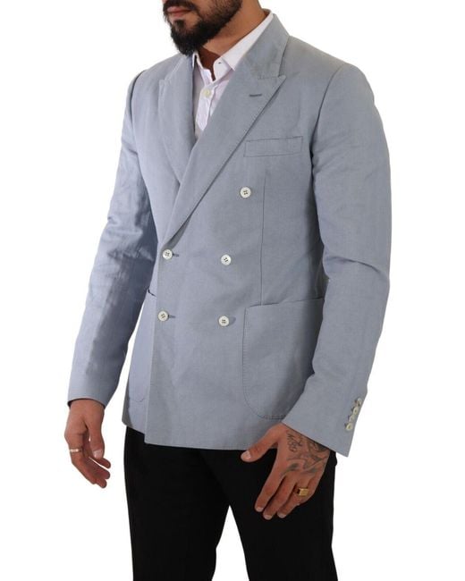 Dolce & Gabbana Gray Cotton Linen Slim Fit Jacket Coat Blazer Light Clothing for men