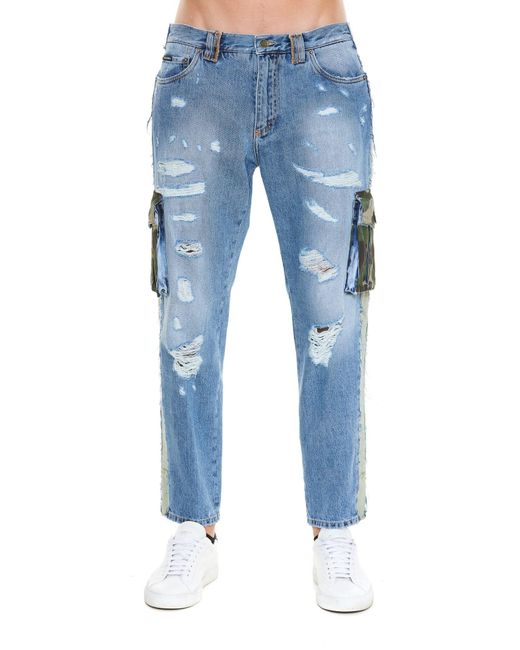 Dolce & Gabbana Blue Cargo Jeans With Rips for men