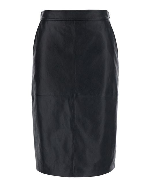Max Mara Black Skirt Timore Leather Lamb