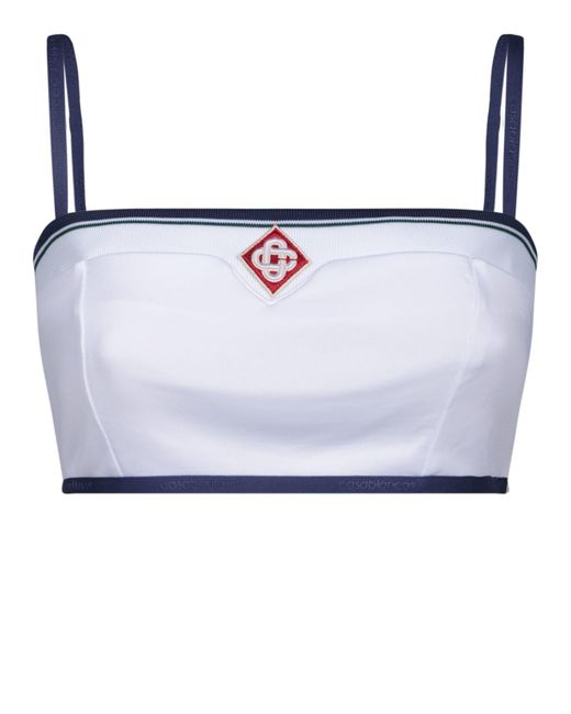 Casablancabrand Blue Cotton Bralette Top With Logo