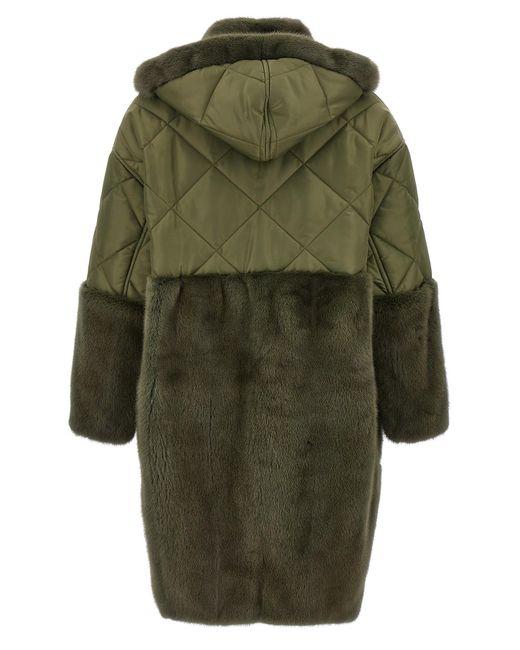 Blancha Green Nylon Diamond-Visone Long Down Jacket Polyester Fur
