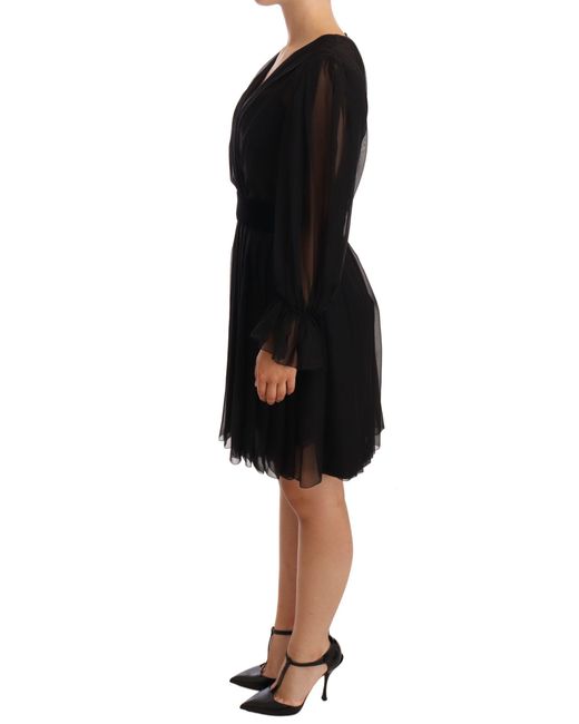 Dolce & Gabbana Black Elegant V-Neck Silk Blend Mini Dress