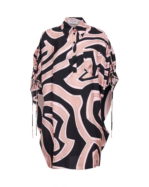 Emilio Pucci White And Labirinto-Print Silk Twill Short Kaftan Dress