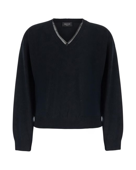 Fabiana Filippi Blue Sweater Wool-Cotton Tops