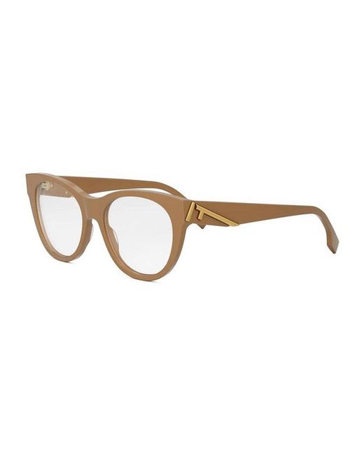 Fendi Brown Eyeglasses Round Full Rim, Frame And Clear Demo Lenses Lens Fe50101I045