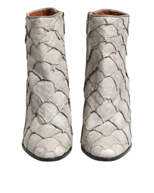 Dolce & Gabbana White Ankle Boot Fish Leather Zipper