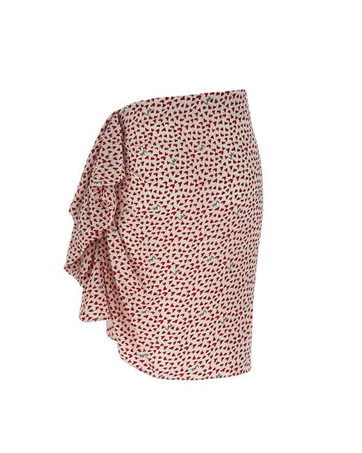 ROTATE BIRGER CHRISTENSEN Pink Printed Mini Ruffle Skirt Crepe Skirt