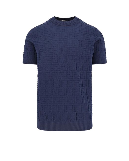 Fendi Blue Ff Cotton Blend Sweater for men