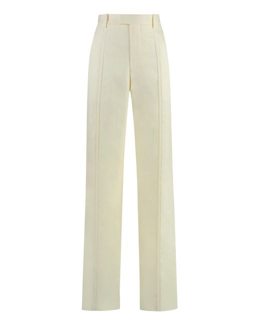 Bottega Veneta White Linen Trousers With Back Welt Pocket For