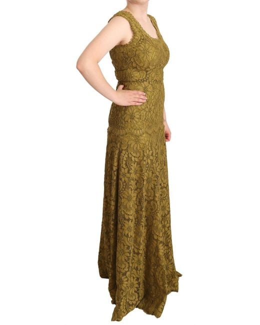 Dolce & Gabbana Green Floral Lace Maxi Floor Length Dress