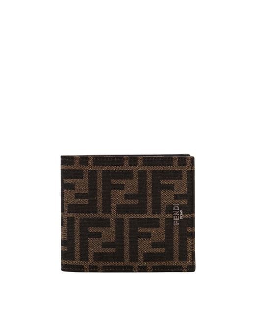 Fendi Black Bifold Ff Jacquard Fabric Wallet for men