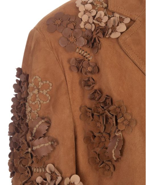 Ermanno Scervino Brown Suede One-Breasted Jacket With Embroidery And Appliqués