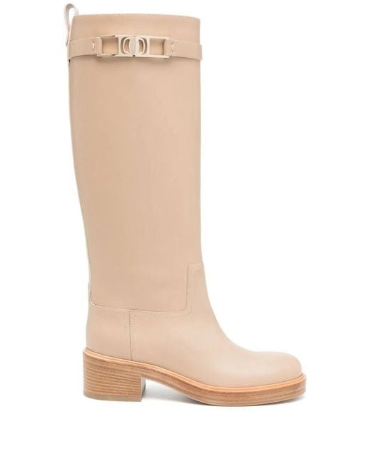 Ferragamo White Ornament Square Gancini Boot