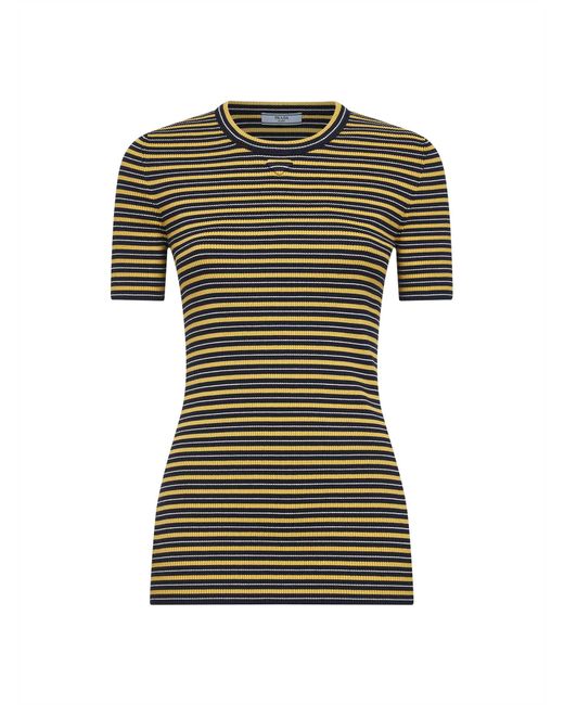 Prada Green And Striped Ribbed Knit Sweater