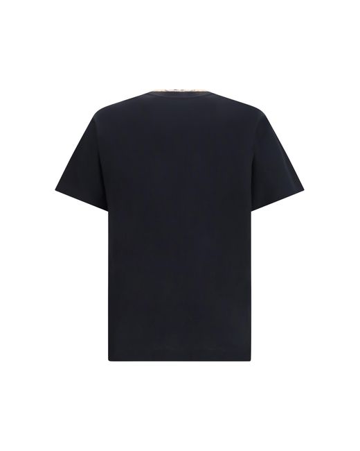 Burberry Black Cotton T-Shirt With Check Trims T-Shirts for men