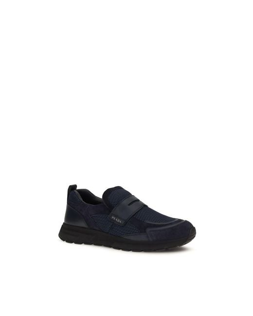 Prada Blue Calf Leather Bos Taurus Athletic Sneakers for men