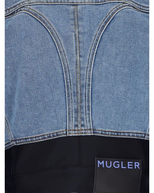 Mugler Blue Cropped Denim Jacket