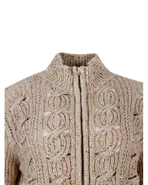 Lorena Antoniazzi Brown Long-Sleeved Full-Zip Cardigan Sweater