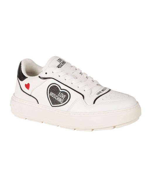 Love Moschino White Heart Embroidered Sneakers