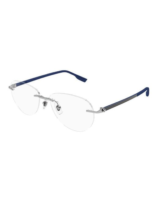 Montblanc Blue Eyeglasses Round Rimless, Frame And Clear Demo Lens Mb0186O001 for men