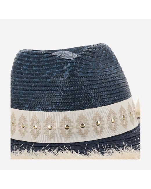 Ferruccio Vecchi Blue Straw And Viscose Blend Hat With Embroidery