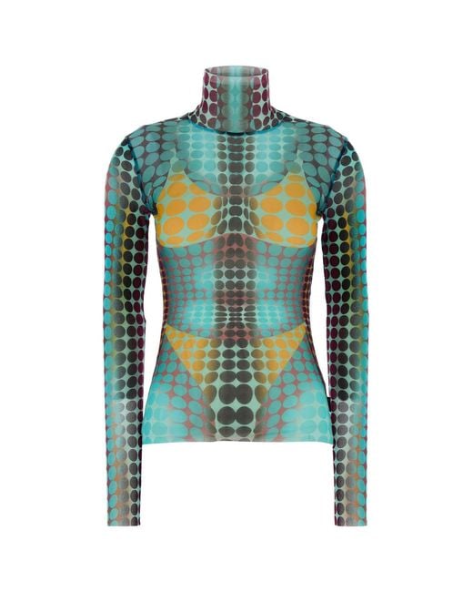 Jean Paul Gaultier Blue Printed Mesh Top
