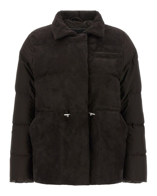 Kiton Black Suède-Front Drawstring Down Jacket