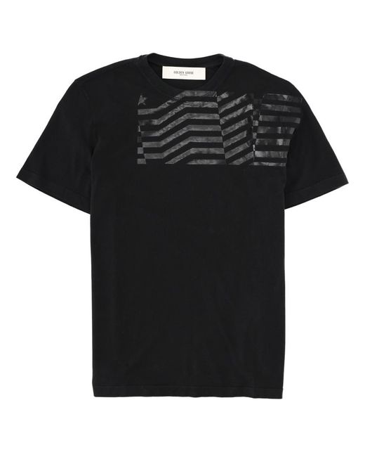 Golden Goose Deluxe Brand Black T-Shirt With Flag Print Cotton T-Shirts