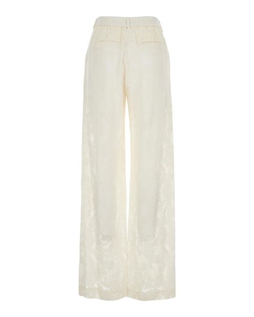 PT Torino White Lorenza Pants With Belt Loops And All-Over Lace Embroidery