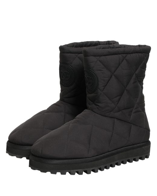 Dolce & Gabbana Black Quilted Effect Mid Calf Boots Shoes Polyester Viscose for men