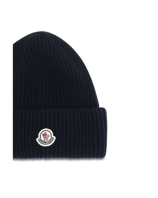 Moncler Blue Wool And Cashmere-Blend Beanie Hats E Hairbands for men