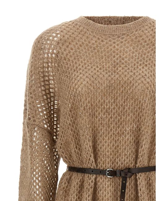 Brunello Cucinelli Natural Mohair Blend Long Dress With Sequins