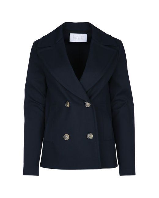Harris Wharf London Blue Peacoat Diagonal Crafted With Loro Piana Fab