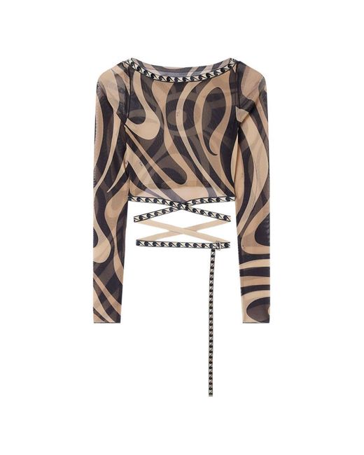 Emilio Pucci White Printed Tulle Top