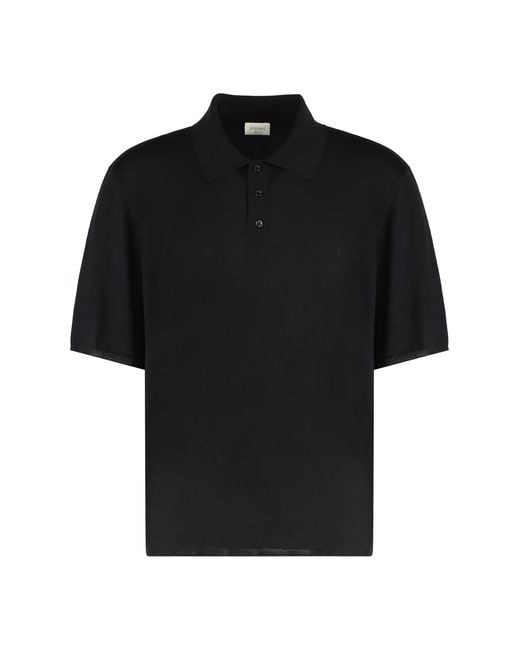 Saint Laurent Black Polo Cassandre Wool Sweater Shirts for men