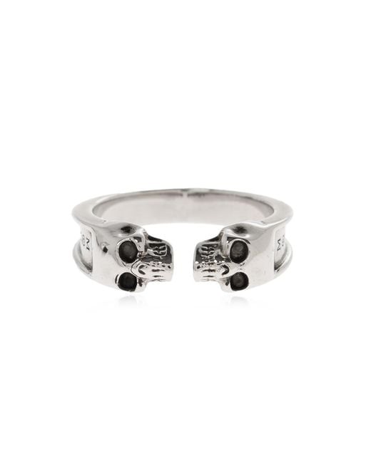 McQueen Gray Twin Skull Ring Accessories Jewelry for men