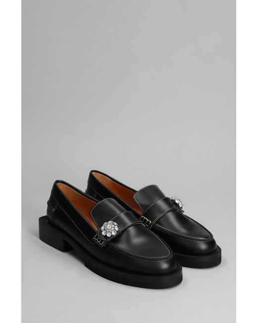 Ganni Gray Loafers In Black Leather